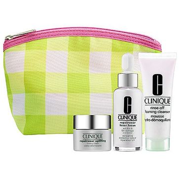 Clinique zestaw prezentowy Repairwear Laser Focus serum (30 ml) + Repairwear Uplifting Day krem (15 ml) + Rinse Off Foaming Cleanser (50 ml)