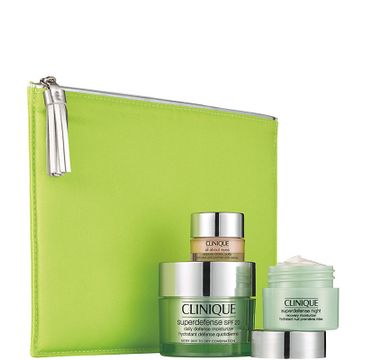 Clinique zestaw prezentowy Smart Defense Moisturizing Superdefense krem na dzień SPF20 (50 ml) + Night Recovery Moisturizer krem na noc (15 ml) + All About Eyes krem pod oczy (5 ml) + kosmetyczka