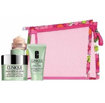 Clinique zestaw prezentowy Superdefense Age Defense Moisturizer SPF 25 dry/combination (50 ml) + 7 Day Scrub Rinse Off Cream (30 ml) + All About Eyes (5 ml)