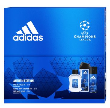 Adidas Zestaw prezentowy UEFA Anthem Edition Men deo spray 150ml+żel pod prysznic 250ml+woda toaletowa 100ml