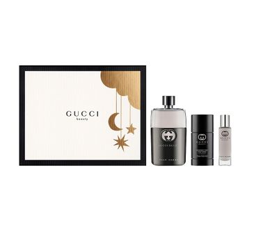 Gucci – Guilty Pour Homme zestaw woda toaletowa spray 90ml + dezodorant sztyft 75ml + miniatura wody toaletowej 15ml (1 szt.)