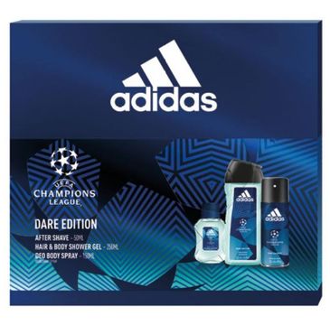 Adidas – zestaw prezentowy UEFA Dare Edition – dezodorant (150 ml) + żel pod prysznic (250 ml) + woda po goleniu (50 ml)
