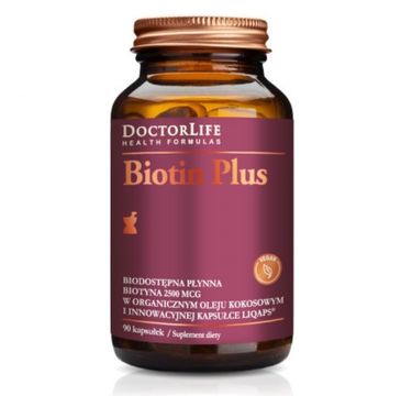 Doctor Life Biotin Plus biotyna 2500mcg w organicznym oleju kokosowym suplement diety 90 kapsułek