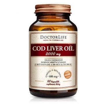 Doctor Life Cod Liver Oil 2000mg olej z dzikiego dorsza arktycznego z witaminami A 800mcg suplement diety 60 kapsułek