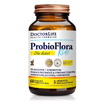 Doctor Life ProbioFlora Kids probiotyki dla dzieci 14 szczepów & 4 prebiotyki suplement diety (60 kapsułek)