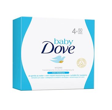 Dove Baby Rich Moisture Wipes nawilżane chusteczki oczyszczające 4x50szt.
