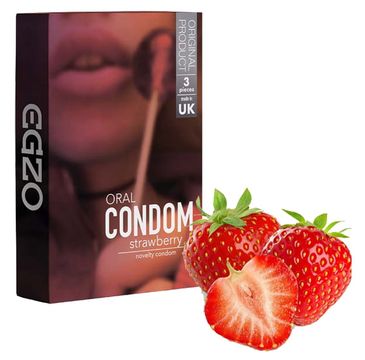 Egzo Oral Condom smakowe prezerwatywy Strawberry (3 szt.)