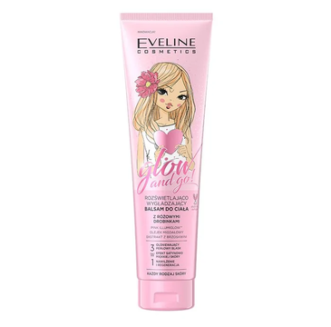 Eveline Cosmetics Glow and Go Rozświetlająco-wygładzający balsam do ciała z różowymi drobinkami (150 ml)