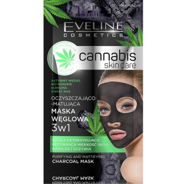 Eveline Cannabis Skin Care – maska węglowa oczyszczająco-matująca 3w1 (7 ml)
