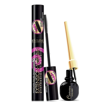 Eveline – zestaw Extension Volume Mascara 4D Black (10 ml) + Celebrities Eyeliner Pencil Black (0.28g)