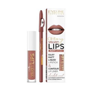 Eveline Cosmetics Oh! My Velvet Lips Liquid Matt Lip Kit zestaw matowa pomadka w płynie 4.5 ml + konturówka do ust 1 szt. 12 Praline Eclair