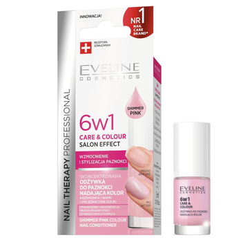 Eveline Nail Therapy Care & Colour odżywka do paznokci nadająca kolor 6w1 Shimmer Pink (5 ml)