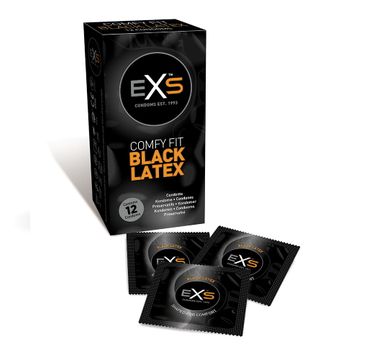 EXS Comfy Fit Black Latex Condoms prezerwatywy z czarnego lateksu (12 szt.)