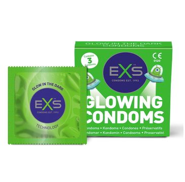 EXS Glowing Condoms prezerwatywy świecące w ciemności (3 szt.)
