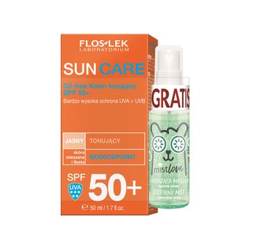 Floslek Sun Care Oil-free krem tonujący SPF50 skóra mieszana i tłusta 50ml + MISTLOVE łagodząca mgiełka ogórek aloes 30 ml (1 szt.)