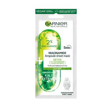 Garnier Skin Naturals ampułka detoksykująca w masce na tkaninie z witaminą B3 i ekstraktem z jarmużu (15 g)