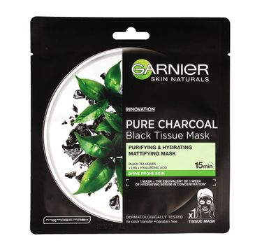 Garnier Skin Naturals oczyszczająca maska w płacie z czarną herbatą i węglem drzewnym 28 g