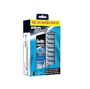 Gillette Mach3 Turbo zestaw wymienne ostrza 8 szt + żel do golenia 200ml