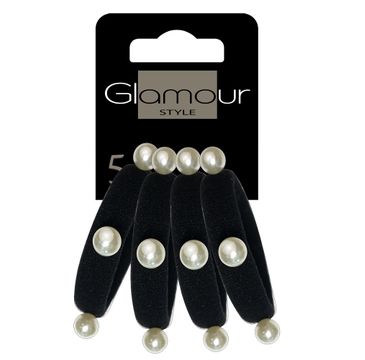 Glamour – Gumki do włosów czarne z perełkami (4 szt.)