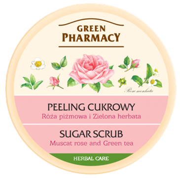 Green Pharmacy peeling cukrowy do każdego typu skóry oczyszczający róża piżmowa zielona herbata (300 ml)