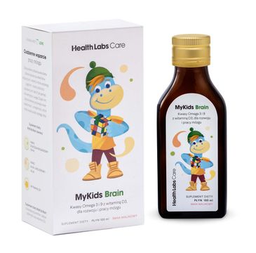 HealthLabs MyKids Brain kwasy Omega 3 i 9 z witaminą D3 dla rozwoju i pracy mózgu dziecka suplement diety Malinowy (100 ml)