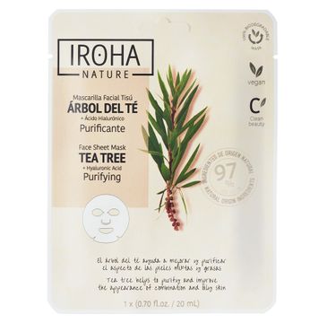 Iroha nature Purifying Face Sheet Mask oczyszczająca maska w płachcie z drzewem herbacianym i kwasem hialuronowym (20 ml)