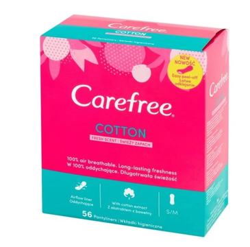 Carefree – cotton wkładki higieniczne (1 op. - 56 szt.) zestaw 4 op. + 1 op. gratis