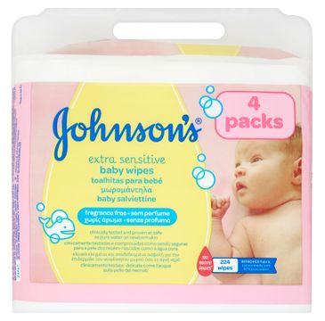 Johnson's Baby Extra Sensitive Baby Wipes Å‚agodne chusteczki oczyszczajÄ…ce dla niemowlÄ…t 4x56szt