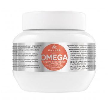 Kallos Omega Rich Repair Hair Mask With Omega-6 Complex And Macadamia Oil regenerująca maska z kompleksem omega-6 i olejem makadamii 275ml