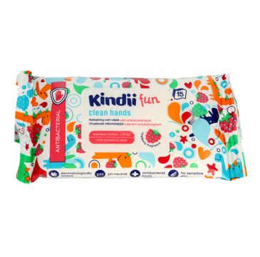 Kindii – Fun Antibacterial chusteczki odświeżające z płynem antybakteryjnym (1 op.-15 szt.)