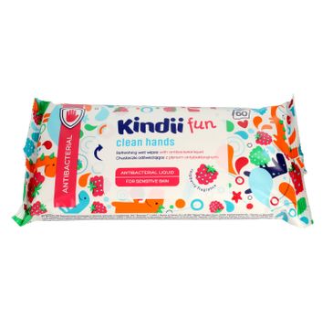 Kindii – Fun Antibacterial chusteczki odświeżające z płynem antybakteryjnym (1 op.-60 szt.)