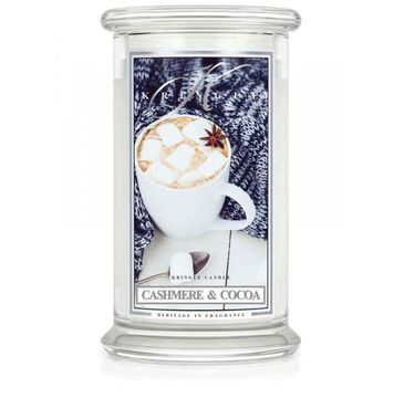 Kringle Candle Duża świeca zapachowa z dwoma knotami Cashmere & Cocoa (623 g)