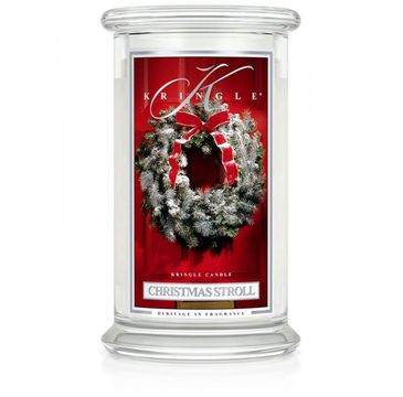Kringle Candle Duża świeca zapachowa z dwoma knotami Christmas Stroll (623 g)