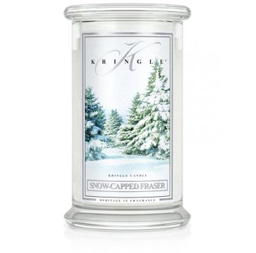 Kringle Candle duża świeca zapachowa z dwoma knotami - Snow Capped Fraser (623 g)