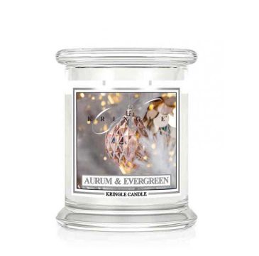 Kringle Candle średnia świeca zapachowa z dwoma knotami - Aurum & Evergreen (411 g)
