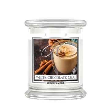 Kringle Candle średnia świeca zapachowa z dwoma knotami - White Chocolate Chai (411 g)