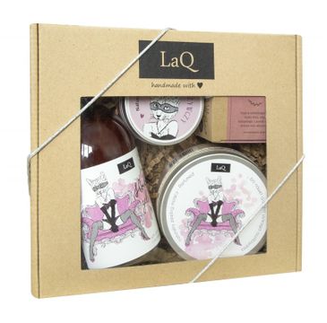 LaQ zestaw kosmetyków dla kobiet – żel pod prysznic (500 ml) + mus do mycia twarzy (100 ml) + masełko do twarzy (50 ml) + peeling myjący (200 ml)