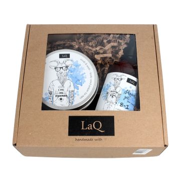 LaQ zestaw kosmetyków dla mężczyzn – peeling (200 ml) + żel pod prysznic 8w1 (300 ml)