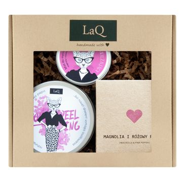 LAQ zestaw peeling (200 ml) + masło do ciała (200 ml) + mus do mycia twarzy (100 ml) - Kotka Magnolia