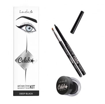Lovely Celeb Kit zestaw prezentowy Gel Eye Liner żelowy eyeliner Black + kredka do oczu Black + pędzelek