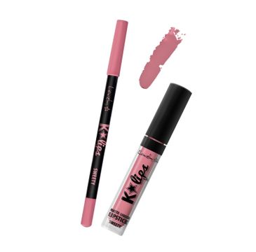 Lovely K-Lips Matte Liquid Lipstick & Lip Liner zestaw do wykonywania makijażu ust 1 Sweety
