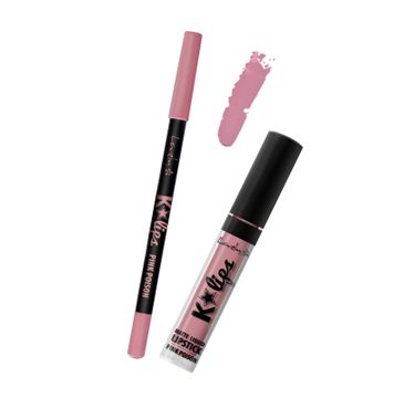Lovely K-Lips Matte Liquid Lipstick & Lip Liner zestaw do wykonywania makijażu ust 2 Pink Posion