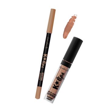 Lovely K-Lips Matte Liquid Lipstick & Lip Liner zestaw do wykonywania makijażu ust 4 Neutral Beauty
