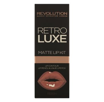 Makeup Revolution Retro Luxe Kits Matte – zestaw do makijażu ust konturówka + błyszczyk Reign (1 op.)