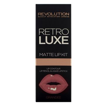 Makeup Revolution Retro Luxe Matte Lip Kits – zestaw do makijażu ust konturówka + błyszczyk Grandee (1 op.)