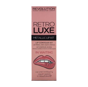 Makeup Revolution Retro Luxe Metallic Lip Kit – zestaw do ust konturówka + błyszczyk In Waiting (1 op.)