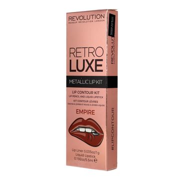 Makeup Revolution Retro Luxe Metallic Lip Kit – zestaw do ust konturówka + błyszczyk Empire (1 op.)