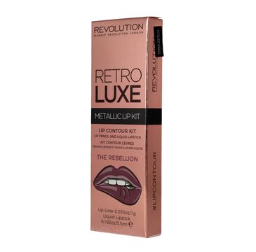 Makeup Revolution Retro Luxe Metallic Lip Kit – zestaw do ust konturówka + błyszczyk The Rebellion (1 op.)