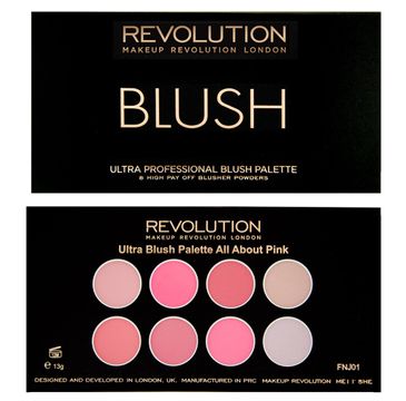 Makeup Revolution Ultra Blush Palette 8 - zestaw róży do policzków All About Pink (13 g)