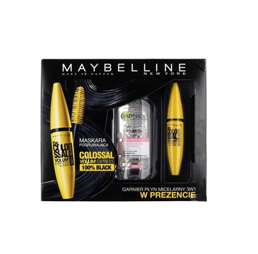 Maybelline The Colossal Volum Express Mascara zestaw tusz do rzęs 100% Black 10,7ml + Garnier Micellar Cleansing płyn micelarny do skóry wrażliwej 125ml